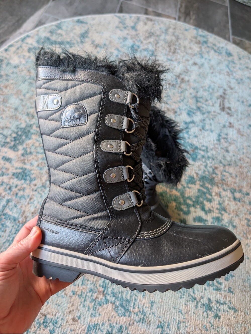Sorel Women's Tofino II Winter Boots Girls Size 5 Black Waterproof Faux Fur NEW